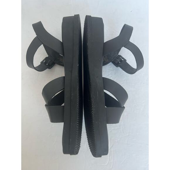 Crown Vintage Cleona Black Leather Strappy Platform Buckle Square Toe Sandal 8M - Picture 5 of 11